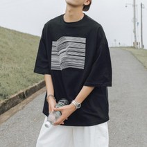 돌드업 마른체형 커버 오버핏 남성 5부 면 반팔 티셔츠 3색 면티