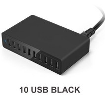 태양광 배터리 10 포트 멀티 USB 충전기 스테이션 빠른 충전 60W 전원 어댑터 EU 아이폰 호환 삼성 Xiaomi 휴대 전화, [03] UK, [01] 10 USB Black