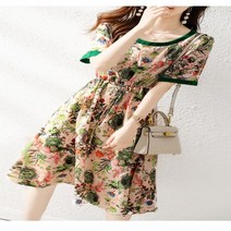 LS10400 플라워 허리끈 루즈핏 썸머 반팔 롱 원피스