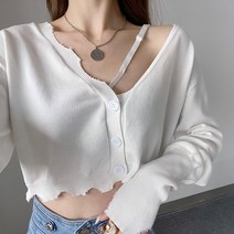 헤짐니트 아메카지스타일 옳지 않습니다 저울 여성 순욕풍 브이넥 작은 카디건 클래식 크롭 숏 긴 소매 상의 2944825941