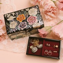 GANAHOME 송학 블랙 자개보석함 2단 서랍장 자개 자개함 나전칠기 인테리어소품 외국인 홈스테이 웨딩 결혼 환갑 칠순 어버이날 선물 돌반지정리함 서랍 검정