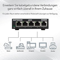 NETGEAR GS305 LAN 스위치 5포트 네트워크 스위치(플러그 앤 플레이 기가비트 스위치 LAN 분배기 LAN 분배기 이더넷 허브 팬리스 견고한 금속 하우징) 검정색 -13634