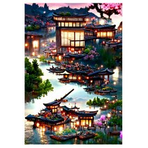 다이아몬드 페인팅 그림 DIY만들기 세트 시적인 강남 수향 풍경화 수묵화 꿈속의 낙원 몽환 가든 일러스트 격조있는 인테리어 그림 보석십자수 집콕취미 핸드메이드 선물 키트 액자없음, 강남 수향_03