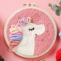 보람창고 펀치 니들 자수 패키지 DIY 취미 세트+펀치니들바늘+부자재 모두포함, 39.무지개 포니