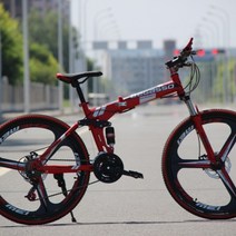 BeGasso 26 인치 접이식 자전거 가변 속도 충격 흡수 오일 디스크 브레이크 산악용, 26 인치cm, 레드 3 나이프 마그네슘 합금 휠 + 27 단