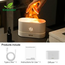 가습기 미니 천연 아로마 무드등 kinscoter 불꽃 air 향기로운 에센셜 오일 홈, 화이트 베이직 180ml