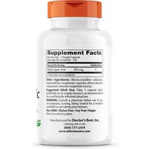 Doctors Best 알파-리포산 비GMO 비건 글루텐 프리 콩 건강한 혈당 촉진 150 mg 120 식물성 캡슐, [01] 120개(1팩)