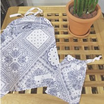 아일 페이즐리 휴대용 앞치마 미니파우치 & 손수건 겸 무릎덮개, 화이트