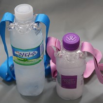 병아리점빵 끈 달린 목걸이 물통 네임 자수 물병스트랩 물병클립 홀더, 분홍끈(검정클립)