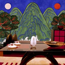 일월오봉도 벽지 동양화 해와달 200422, 풀벽지/ 가로200cm*세로230cm