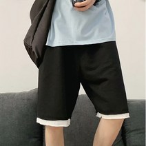 브랜드없음 남성용 레이어드 느낌 5부 반바지 츄리닝 루즈핏 팬츠