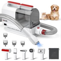 강아지 클리퍼로 털갈이를 위한 VacLife Pet Hair Vacuum - 강아지와 고양이를 브러시와 다른 털갈이 도구가 있는 다용도 키트 저소음 흰색과 빨간색 (VL776), White