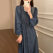 이지데일리룩 편안한 핏의 청데님 롱원피스