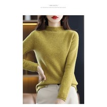 가볍고 부드러운 여성 캐시미어 100 니트 단색 긴팔 반목 반폴라 모헤어