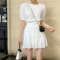 퍼니걸스 5362 엠보싱 퍼프 티셔츠 스커트 세트룩 여성의류
