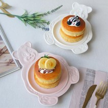 감성 디저트타임 예쁜 곰돌이 간식접시 자취생용 선물용 가게 플레이팅, 크림엘로우
