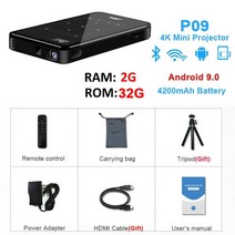 미니 휴대용 가정용 캠핑 스마트폰 빔프레젝트salange p09 4k프로젝터 빔프로젝터, 협력사, 2GB 32GB, 영국 플러그