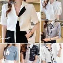 Joyce shop 오래달리기 여성블라우스 반팔 블라우스 쉬폰 셔츠 남방 여자 여름 프릴 오피스룩