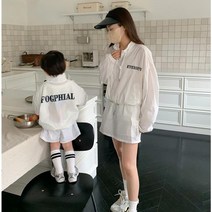 패밀리룩 엄마랑아들 모자룩 레터링프린트 남여 공용 자외선차단자켓 반바지 투피스