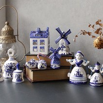 델프트 블루 풍차 캔들홀더 슈즈 소녀벨 핸드벨 도자기 장식 인테리어 소품 아이디어 상품, 핸드벨(중)