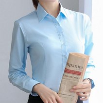 코발트 블루 셔츠 파란색 블라우스 남방 난방 코튼 화이트 오피스 레이디 비즈니스 핑크 버튼 솔리드 작업 탑스