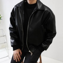 엠클로 남자 오버핏 투웨이 집업 자드 레더 퍼 가죽자켓
