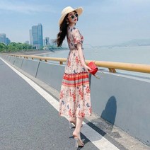 롱원피스 패턴 바캉스 해변 꽃패턴 면 성인여성 도트 휴양지원피스 반팔 여름