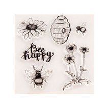 해피 꿀벌 꽃 실리콘 클리어 인감 스탬프 DIY Scrapbooking 엠보싱 사진 앨범 장식 종이 카드 공예 아트 수제 선물, 분명한