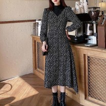 [세인트이브] 잔꽃 포인트 두벌같은 한벌 언발 원피스