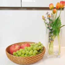 라탄원형바스켓 과일 바구니 간식바구니 진열바구니 라탄트레이 수납바구니