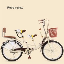 22인치 자전거 22 인치 휴대용 아기 3 인 더블 시트 부모자녀 엄마아이 고 탄소강 프레임, Retro yellow+22 inches
