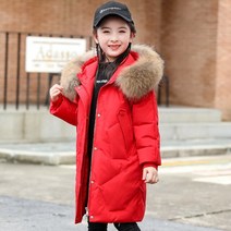 OLE 어린이 소녀 겨울 코트 모피스타일 칼라 두꺼운 롱 다운 자켓 소녀용 5-16 세 패딩 방한복