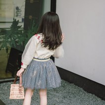 벨벳원피스 여아 페이크레이어링 치마바지 봄가을 긴바지 버블스커트 샤스커트 얇은융단 맨 아래