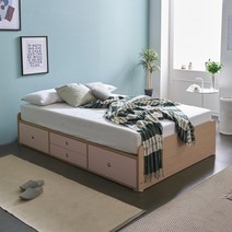 케이컴퍼니 이음낮은헤드 더블 침대세트3(독립포켓40T토퍼매트리스), 메이플핑크