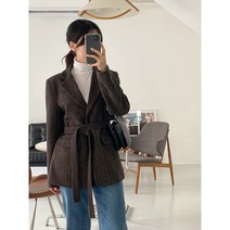 여성 테일러드 허리 벨트 헤링본 울 자켓 2color 스트라이프 하프 블레이저
