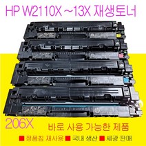HP 206X 칼라 대용량재생토너 W2110X W2111X W2112X W2113X 바로 사용가능한 완제품, HPM255DW 4색대용량 재생토너세트