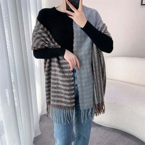 ZDD 남녀공용 배색 하운드투스 수술 머플러 캐시미어감촉 롱 목도리 숄 겨울 코디