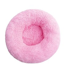 애완견 침대 슈퍼 소프트 개집 라운드 솜털 고양이 집 따뜻한 아늑한 수면 쿠션 매트 소파 빨 강아지 플러시, 분홍색, 50cm