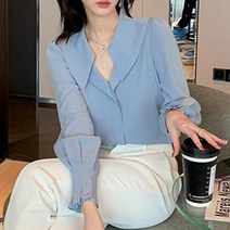 카라넥 디자인 유니크한 블라우스 주름 포인트 소매