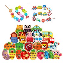 오감플레이_유아 실꿰기 놀이 소근육 발달 원목 끈끼우기 어린이집 유치원 교구, 9.비즈 교통 실꿰기