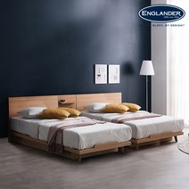 잉글랜더 마네 호텔 트윈 침대+협탁1EA(Sweet Slumber 포켓 매트-SS+SS), 매트포함(SS+SS)+협탁, 멀바우브라운+매트(라이트그레이)