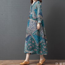 [바니드] 봄가을 라인 데일리룩 루즈핏 인기원피스 빅사이즈 린넨 플라워 패턴 0814