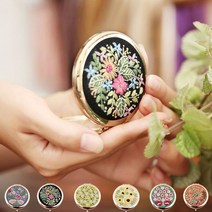 휴대용 자수 양면 거울 패키지 집콕 취미생활, 옐로우