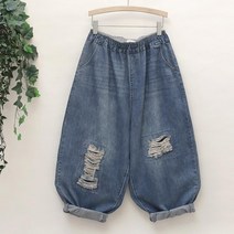 엄마 청바지 9부 밴딩 몸배 데님 바지 하렘 붓다 팬츠