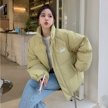 딜라이 여성 겨울 심플 루즈핏 다운 숏 패딩 큰포켓 밴딩수구 차이넥