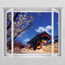아트박스/꾸밈 ih338-맑은 하늘아래 기와집_창문그림액자_뮤럴시트지, A타입-내부창문형