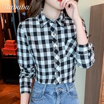 나바바 NB934 여성 레트로 데일리 체크 셔츠