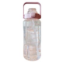 2L 휴대용 대용량 물병 시간 마커 누출 방지 컵 마시는 병 짚 야외 스포츠 여행 주전자, 05 Pink