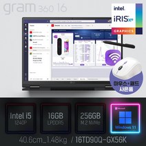 LG 2022 그램360 16TD90Q-GX56K - 16인치 사무용 인강용 터치 2in1 노트북, WIN11 Pro, 16GB, 256GB, 코어i5, 옵시디안 블랙