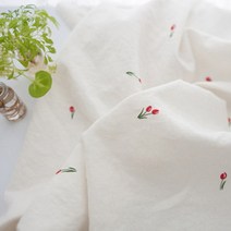 천고아 워싱린넨원단 튤립플라워 백아이보리 cf